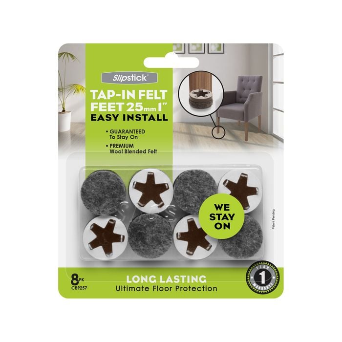 Slipstick 25mm Ultimate Floor Protection Tap-In-Felt Feet - 8 Pack