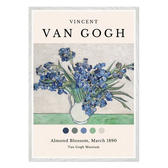 Galrie Van Gogh's Irises in Vase Iconic Post-Impressionist Art Print for Home Decor, White Frame, A3 30 x 42cm (12 x 16inch)