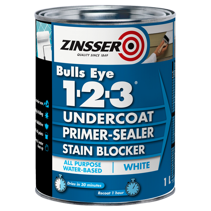 Zinsser 1L White Bulls Eye 1-2-3 Primer Sealer Stain Blocker