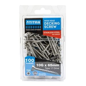 Titan 10G x 65mm Wide Head Decking Screw 304 Stainless Steel - Pack of 100