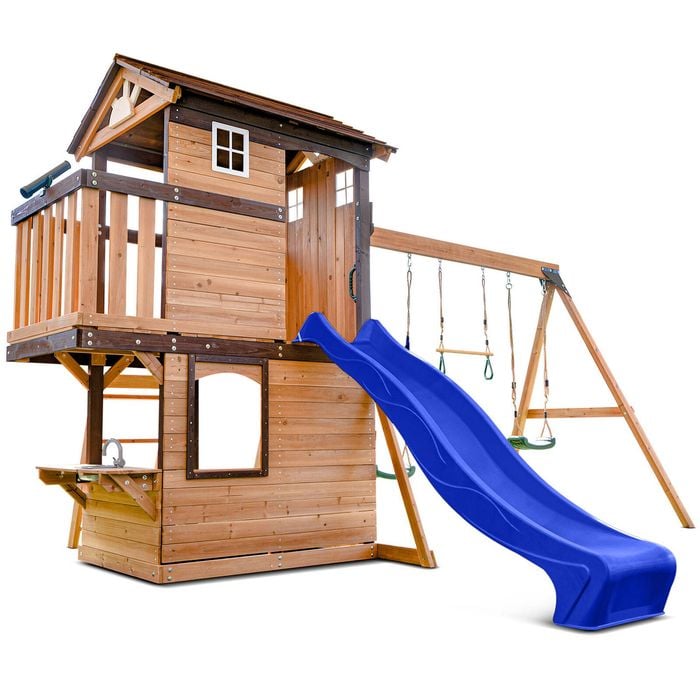 Lifespan Kids Darlington Swing Set Cubby Play Centre With 2.2m Blue Slide