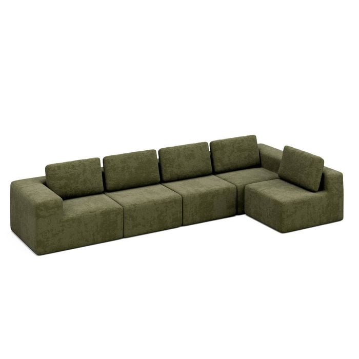 Ufurniture 5 Seater Cloud Sofa Boneless Sectional Floor Couch with Deep Seat Fluffy Comfy Modular Sofa Green