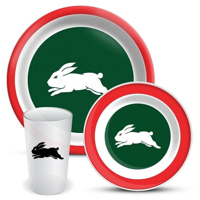 NRL 3 Piece Dinner Set - South Sydney Rabbitohs - Melamine Plate, Bowl, Cup