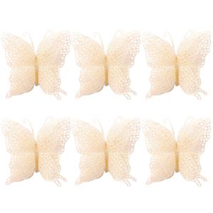 Catzon 6Pcs Glittery Butterfly Ornament with Handles for Christmas-White