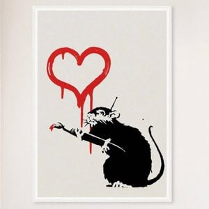 Galrie Banksy Love Rat Art Print Iconic 2004 Urban Masterpiece, White Frame, A4 21 x 30cm (8 x 12inch)