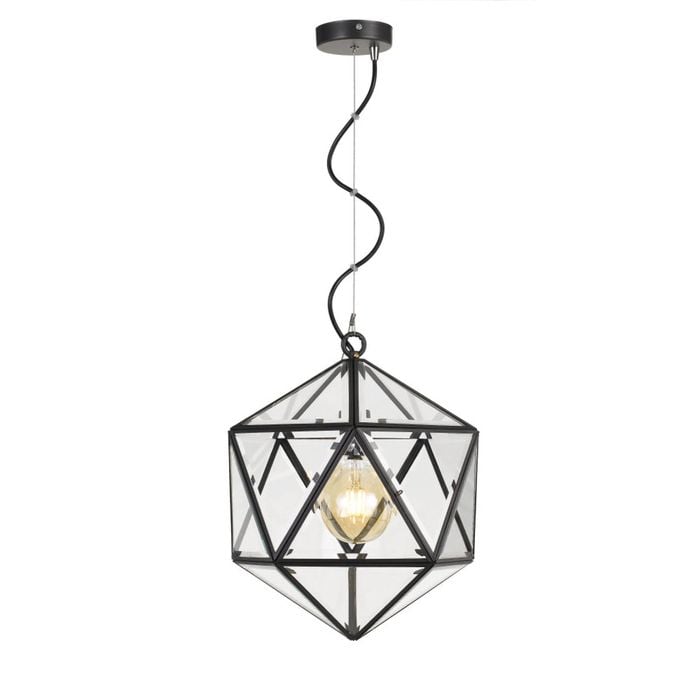 Telbix Lazlo Modern Pendant Hanging Lamp Light Solid Brass Glass Black Clear