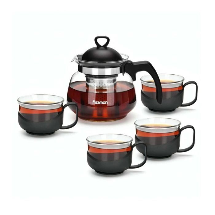 5pc Fissman Teapot With 4 Cups 150ml Glass European Quality Set 700ml