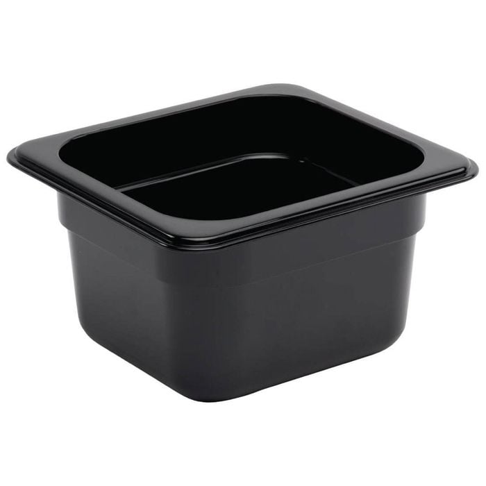 Vogue Gastronorm Food Pan Polycarbonate Black Gn 1/6 100mm Commercial Kitchen Storage
