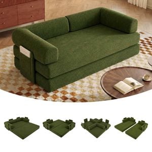 Advwin 5 in 1 Folding 2 Seater Sofa Bed Corduroy Convertible Floor Lounge Fold Out Sleeper Couch Green