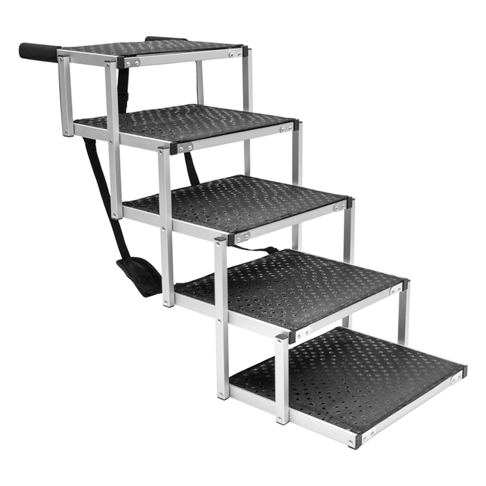 Folding Dog Stair Lightweight Aluminium Ramp Adjustable Height 5 Steps up to 70Kg