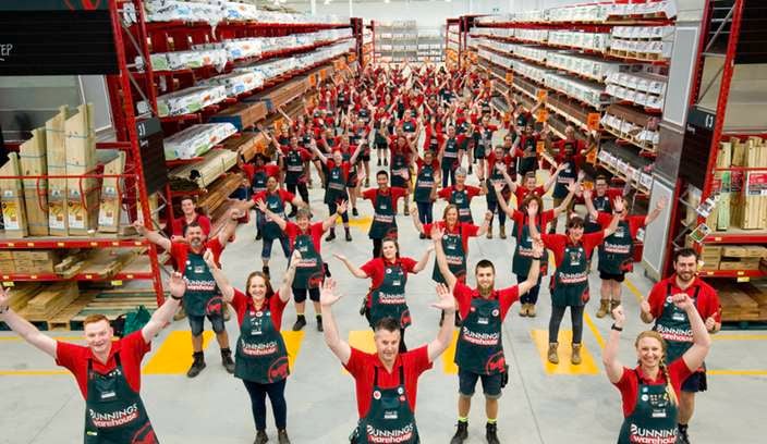 Image of team spread out in the timber yard for a photo of the team