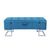 P&P Blue Velvet Storage Ottoman Bench Silver Metal Base Modern Seating Unit