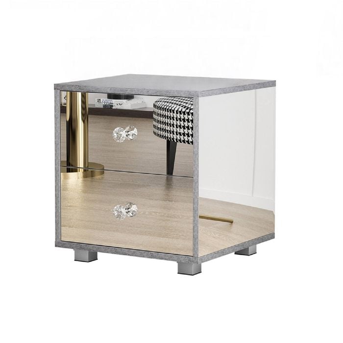 Advwin Mirrored Bedside Table 2 Drawers Mirror Side Table Nightstand Storage Caninet