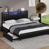 Oikiture Bed Frame King Size with 4 Drawers Charging Station & LED Storage Bookcase
