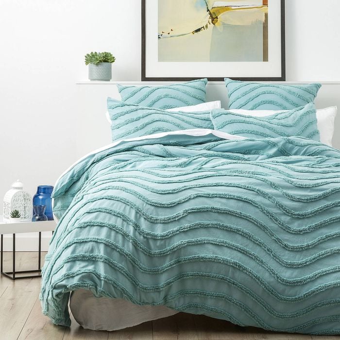 Cloud Linen Wave 100% Cotton Chenille Vintage Washed Tufted Quilt Cover Set King Aqua