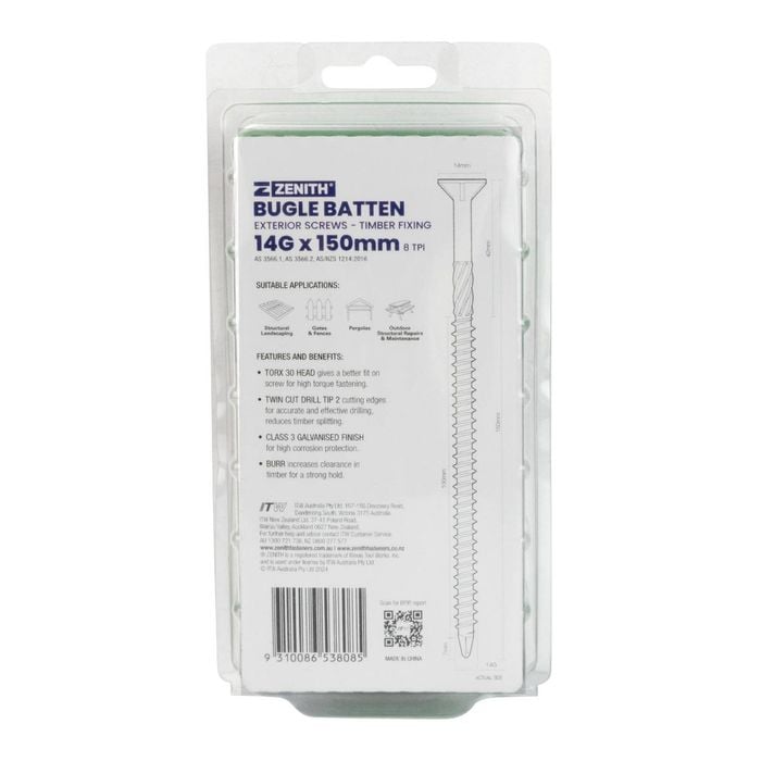 ZENITH 14G - 8 x 150mm Class 3 Galvanised Bugle Batten Screws - 25 Pack