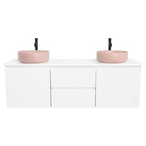CIBO 1500mm White Nordic Wall Hung Double Bathroom Vanity with Pale Pink Countertop Basins - White