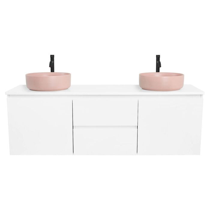 CIBO 1500mm White Nordic Wall Hung Double Bathroom Vanity with Pale Pink Countertop Basins - White