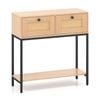 Costway 2-tier Boho Console Table Hallway Sofa Side W/rattan Drawer Natural