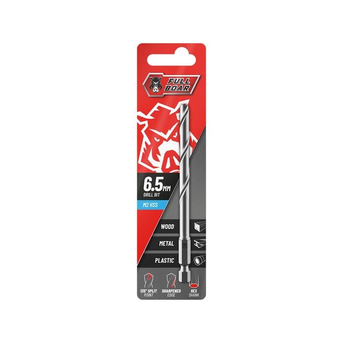 Full Boar 6.5mm Hex Shank M2 HSS Drill Bit