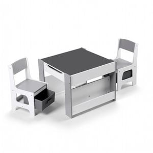 Keezi 4-in-1 Kids Table and Chairs Set with Bookcase & Storagebox, Grey
