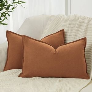 Gioia Casa Twin-Pack Linen Cushion Covers - Linen-Cotton Blend with Hidden Zipper Design - Terracotta, 30cm × 50cm