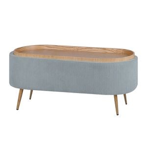La Bella Dusty Blue Coffee Table Storage Ottoman - Corduroy Blanket Box Bench ESME