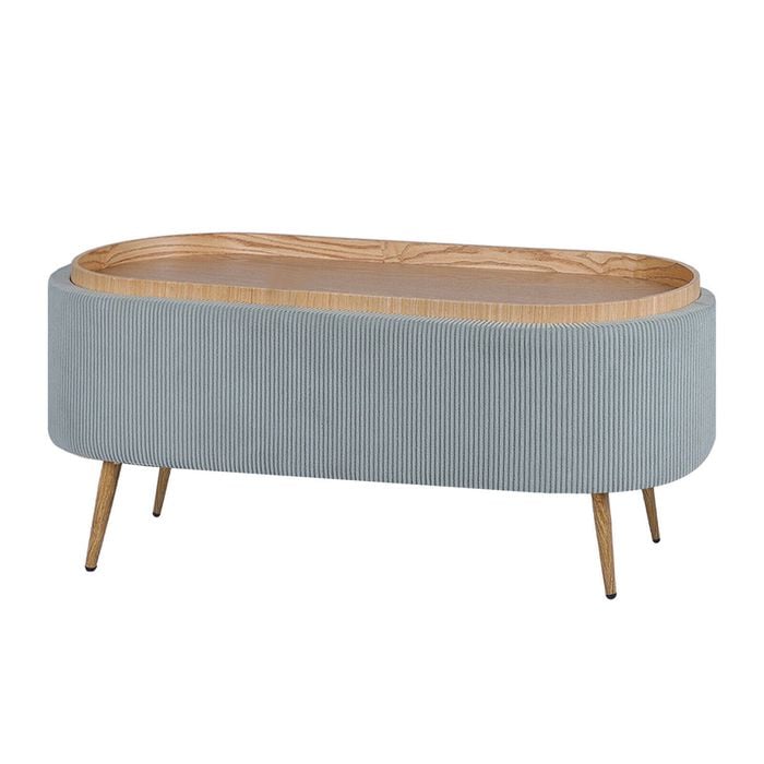 La Bella Dusty Blue Coffee Table Storage Ottoman - Corduroy Blanket Box Bench ESME