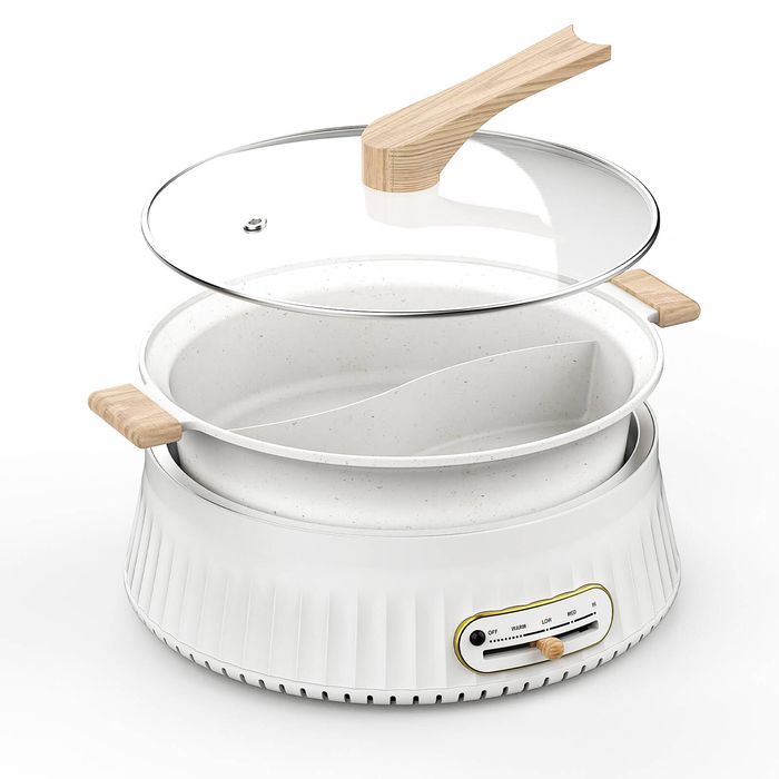 YOPOWER Electric Hot Pot, 4L Dual Zone Stew Cooker with Removable Pot