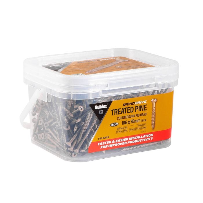 Buildex RapidDrive Treated Pine Screws 10G x 75mm Climacoat - 500 Pack