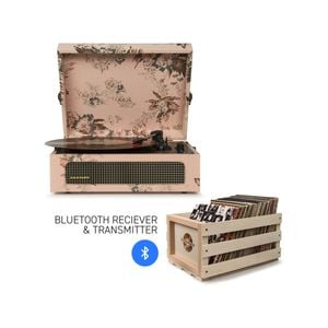 Crosley Voyager Bluetooth Portable Turntable - Floral + Bundled Record Storage Crate