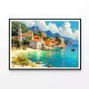 Town with Beach, Houses, Trees   Print 100% Australian Made 90x60cm  (Poster)
