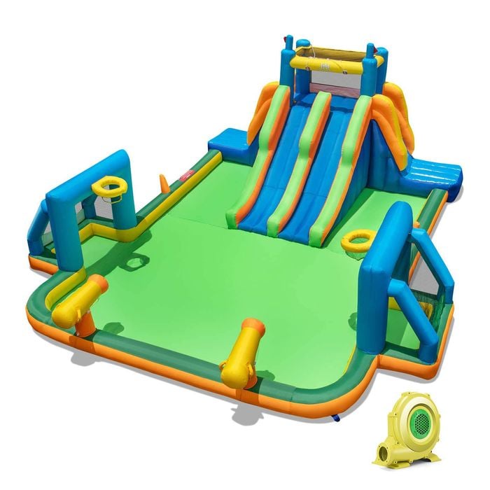 Costway 7 In 1 Inflatable Water Park W/2 Slides Splash Pool & Blower