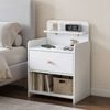 Homfurn Bedside Table With Charging Station – 1 Drawer + Open Shelf, Usb & Type-c, White