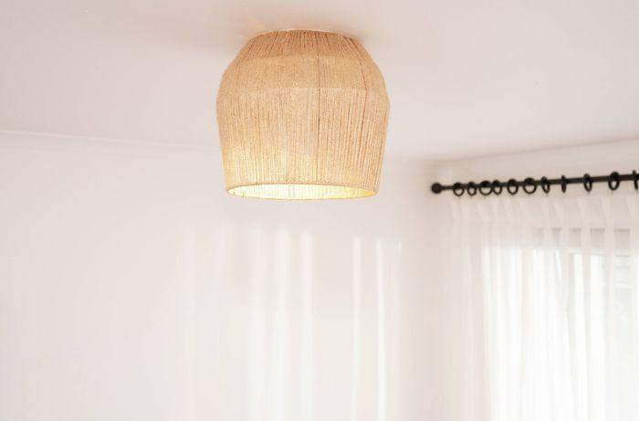 Woven basket used as a DIY pendant light shade