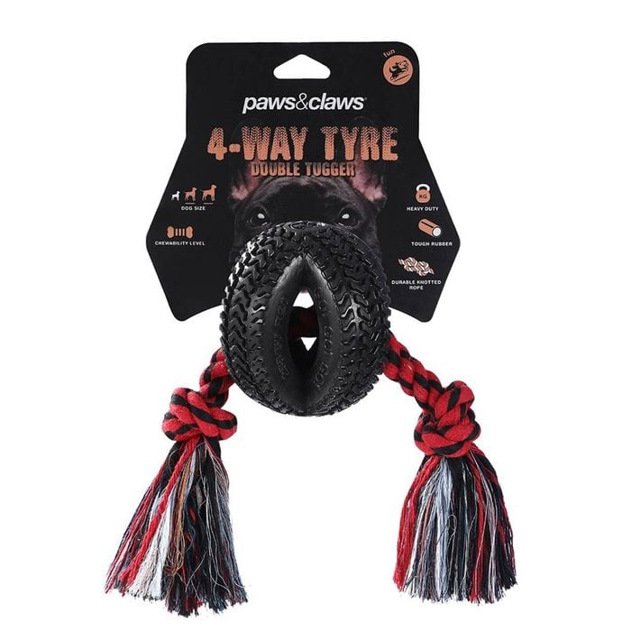 Paws & Claws 4-Way TPR Tyre 40cm Double Tugger Rope