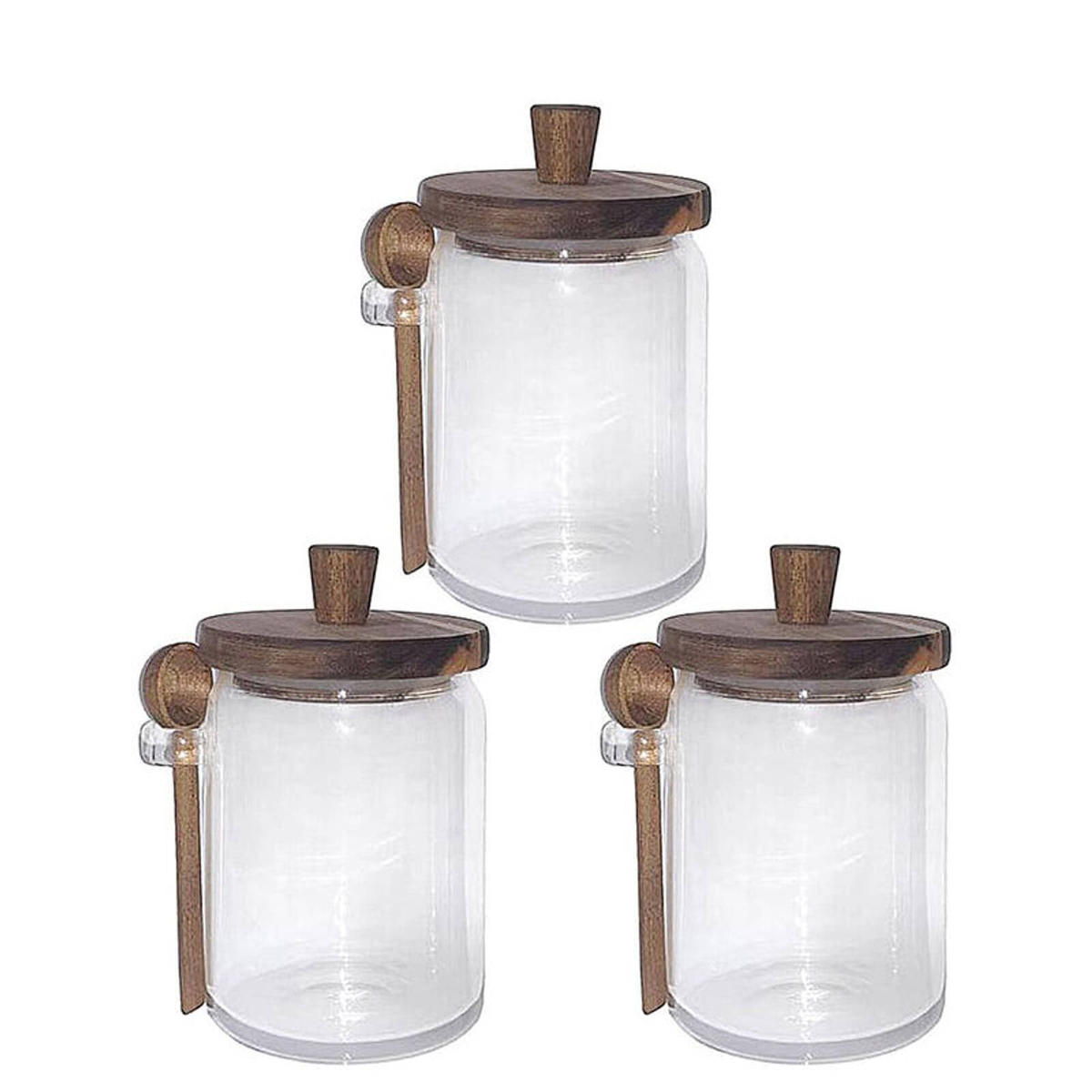 Catzon 3 Pcs Glass Jars with Wooden Lids Scoop for Coffee Tea Sugar 90 ...