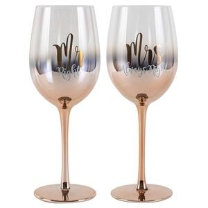 Mr And Mrs Rose Gold Ombre Wine Set Gold 430ml Novelty Print