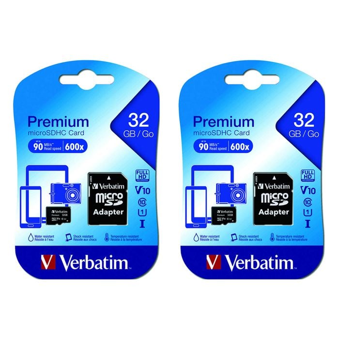 2PK Verbatim Micro SDHC 32GB Memory Card Class 10 Media Storage w/SD Adaptor