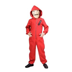 More Than Party Kids Robber Costume Red Hooded Jumpsuit With Mask 10-12y