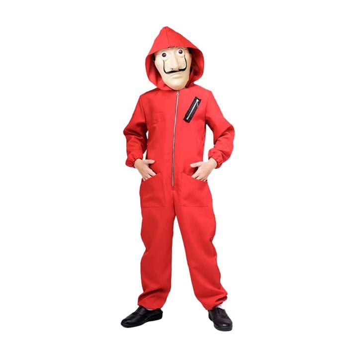 More Than Party Kids Robber Costume Red Hooded Jumpsuit With Mask 10-12y