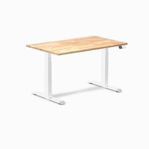 Desky Dual Natural Timber Rubberwood Sit Stand Desk 120x75cm White Frame Leg