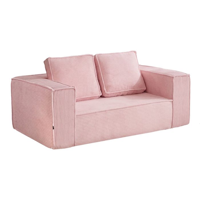 Oikiture Compressed Foam Sofa 2 Seater Pink Couch Chair Corduroy Loveseat