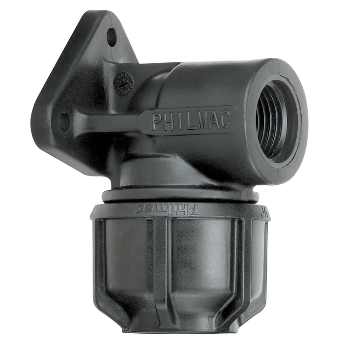 Philmac Metric 25mm x 3/4" Poly x FI BSP Pipe Elbow with Wall Plate