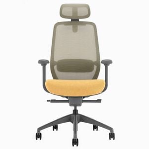 Desky Coilflex Ergonomic Office Chair - Yellow And Grey With Headrest