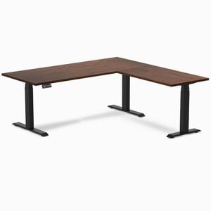 Desky L-shape Sit To Stand Red Walnut Rubberwood Desk 1800x750x1750x600mm Matte Black Leg