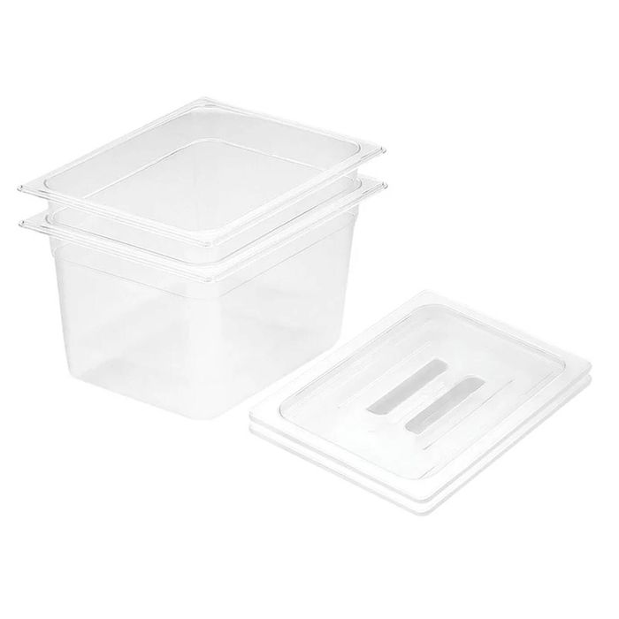 SOGA 1/2 GN Polycarbonate Food Pan 200mm Clear 2 Pack with Lids