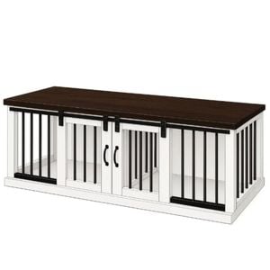 Paws and Willow Double Arctic White with Espresso Top Wooden Dog Crate Barn Doors with Bars