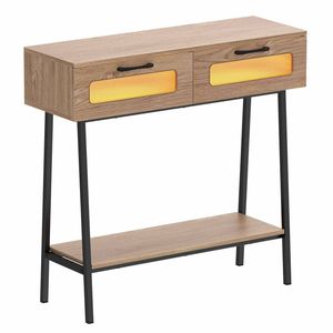 Costway Farmhouse Console Table LED Light 2 Tier Remote Modern
