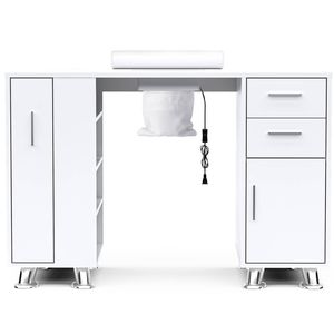 Advwin Manicure Table Nail Tech Desk Dressing Table Dust Collector Drawers Cabinet Storage White